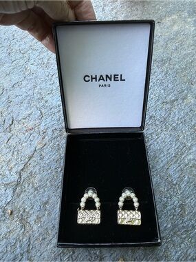 CHANEL Gold Pearl-Handle Bag Charm Earrings